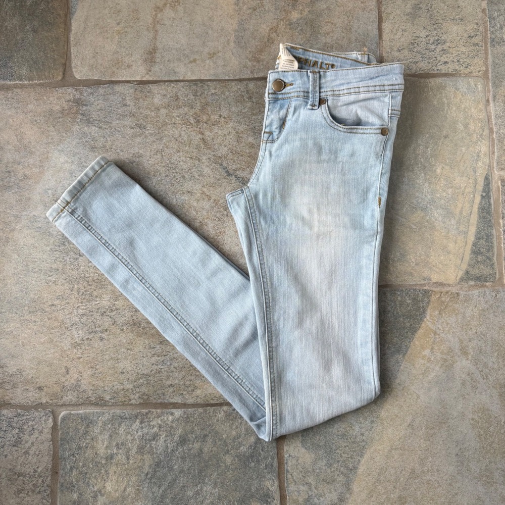 Y2K Blue Asphalt Super Low Rise Stretch Jeans Size 3 Light Wash 2000s Denim